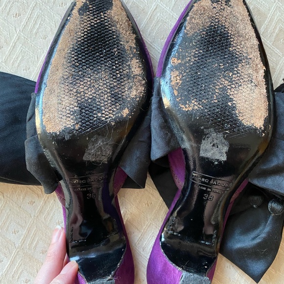 Marc Jacobs Vtg Purple Suede Cloth Strap Heels Made in Italy - Picture 7 of 14